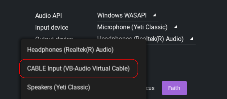 Output devices menu